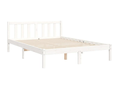 Small double bed frame with white headboard, solid wood