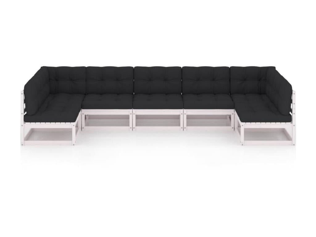 7-piece garden furniture set with cushions, white, solid pine wood