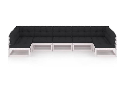 7-piece garden furniture set with cushions, white, solid pine wood