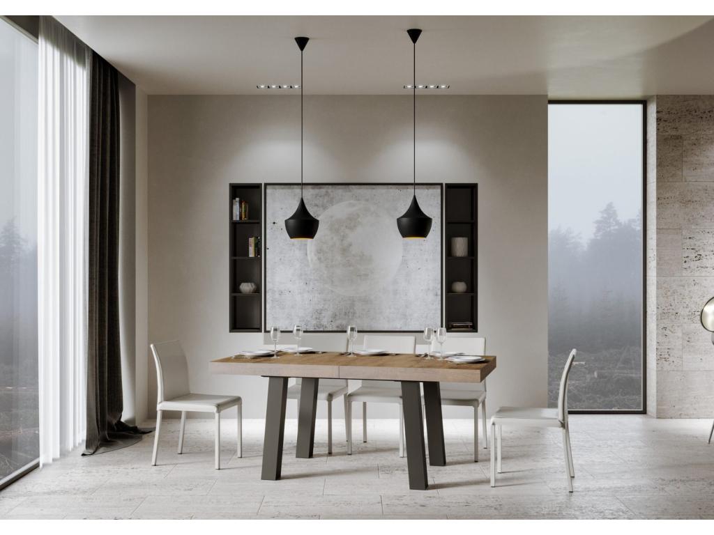 Extendable Bridge Table 90x160/420 cm, Walnut with Anthracite Frame