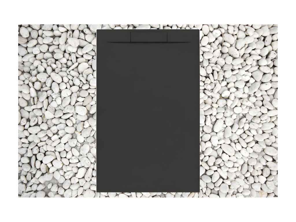 150x85 cm black shower tray in resin and marble powder with marble resin side grate