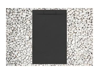 150x85 cm black shower tray in resin and marble powder with marble resin side grate