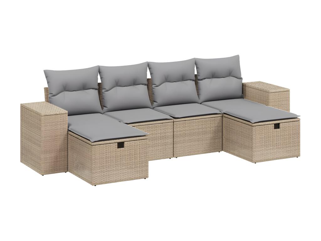 Garden furniture set with cushions, 6 pieces, méDekonao beige woven resin