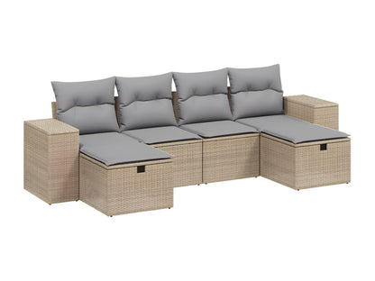 Garden furniture set with cushions, 6 pieces, méDekonao beige woven resin