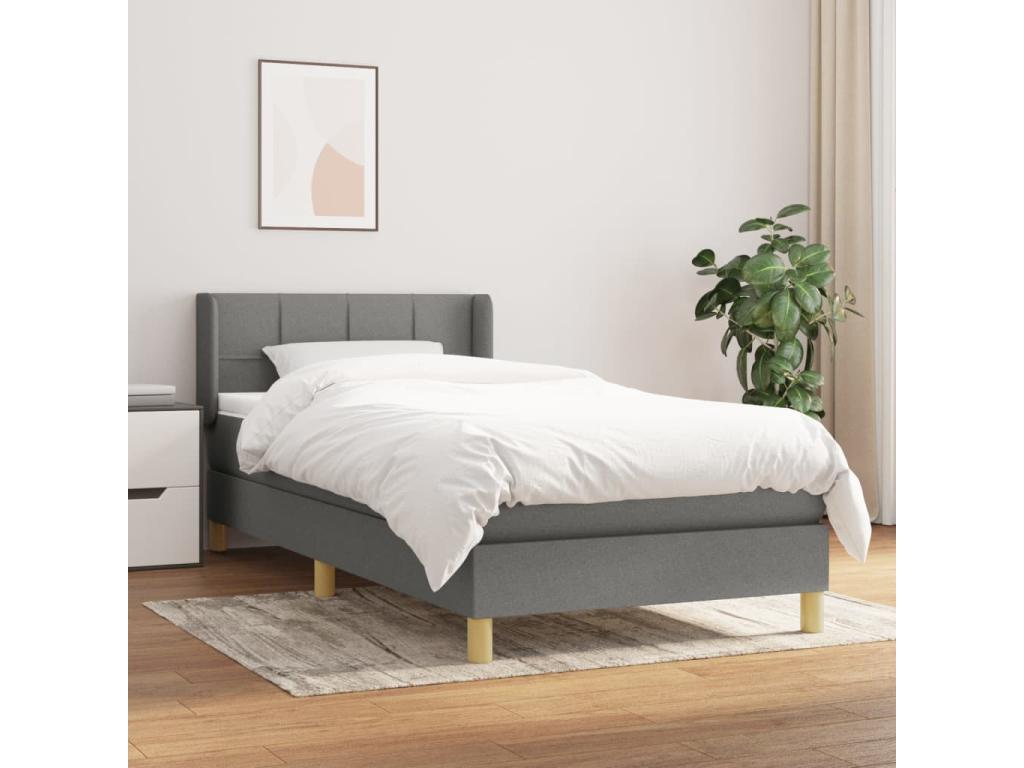 Upholstered bed base with mattress, dark grey, 90x200 cm, fabric