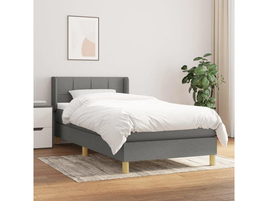 Upholstered bed base with mattress, dark grey, 90x200 cm, fabric