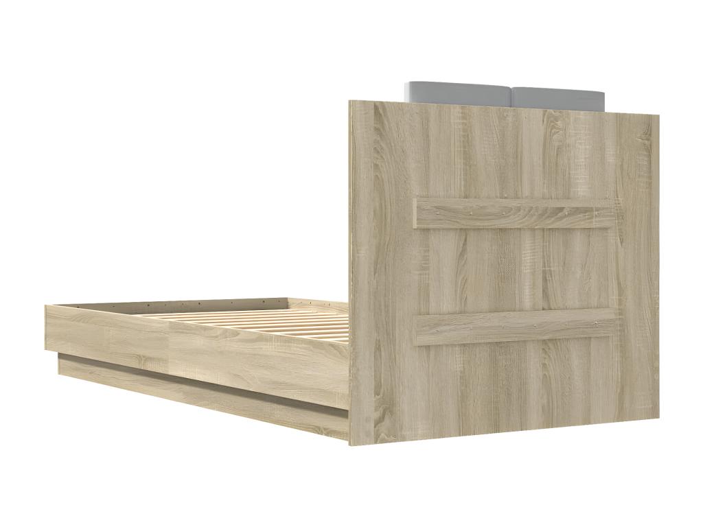 Bed frame with LED lighting, without mattress, oak, 75x190 cm