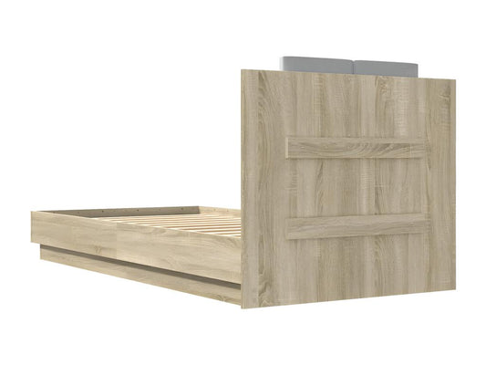 Bed frame with LED lighting, without mattress, oak, 75x190 cm