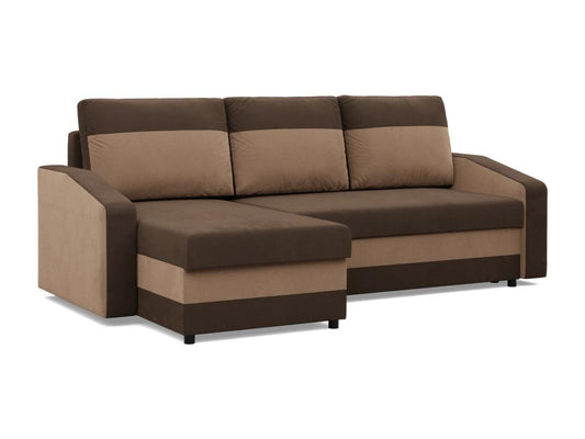 Corner sofa with sleeping function, universal side, dark brown.