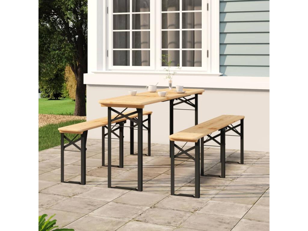 Set of 3 folding beer tables made of solid fir wood
