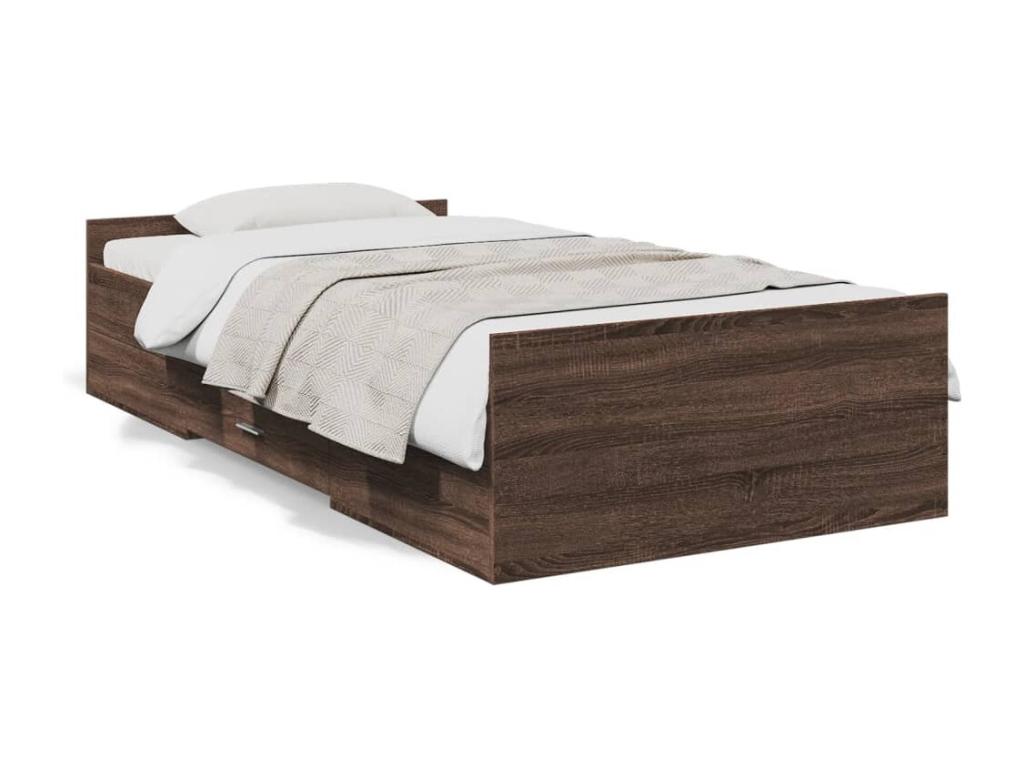 Bed frame with drawers, without mattress, brown oak, 100x200 cm