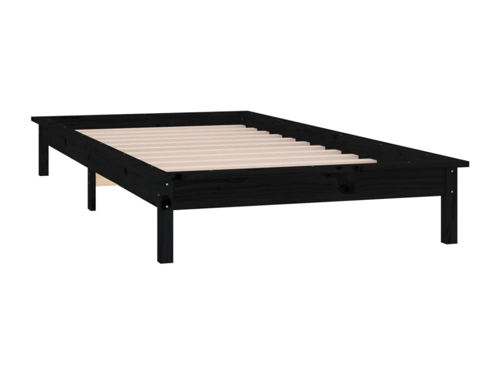 Black LED bed frame (mattress not included) 100x200 cm solid wood