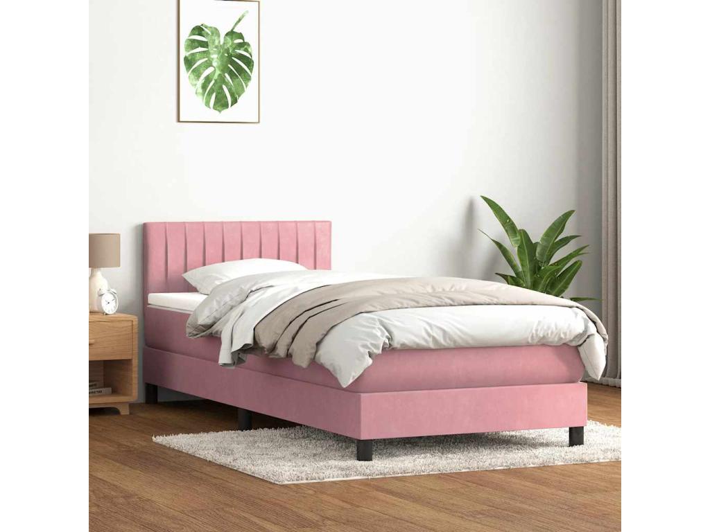 Bed base with pink velvet mattress 80x220 cm