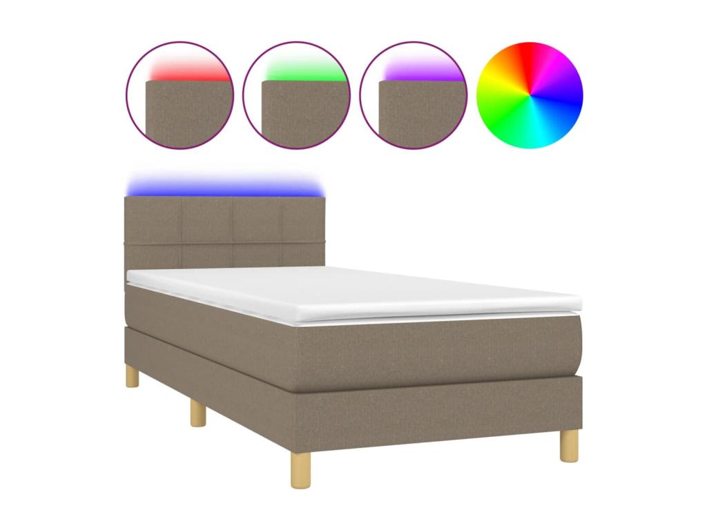 Upholstered bed base with mattress and LED lighting, 90x190 cm, fabric
