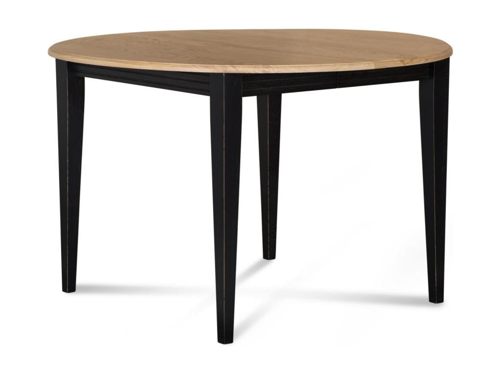 Round wooden table, 115 cm diameter, with 1 extension leaf and tapered legs - Victoria