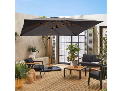 High-end 3x3m square cantilever parasol - Grey - Offset tiltable parasol - foldable and 360° rotating.