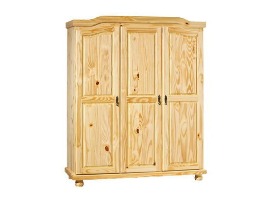 3-Door Wardrobe, Natural Solid Wood