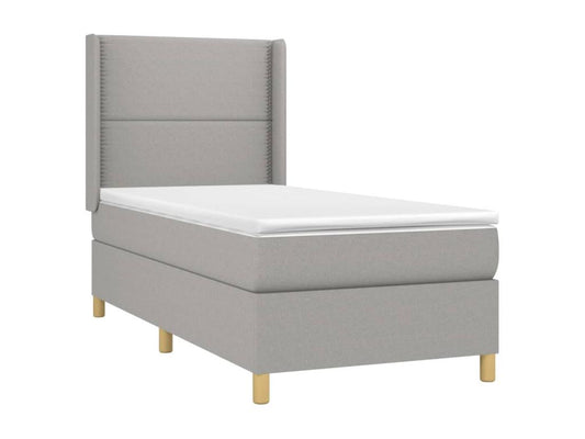 Upholstered bed base with mattress and LED light, light grey, 100x200 cm, fabric