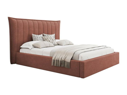 382 Double Bed, Pink, 160x200cm, Upholstered, Slatted Base (210x224x122cm)
