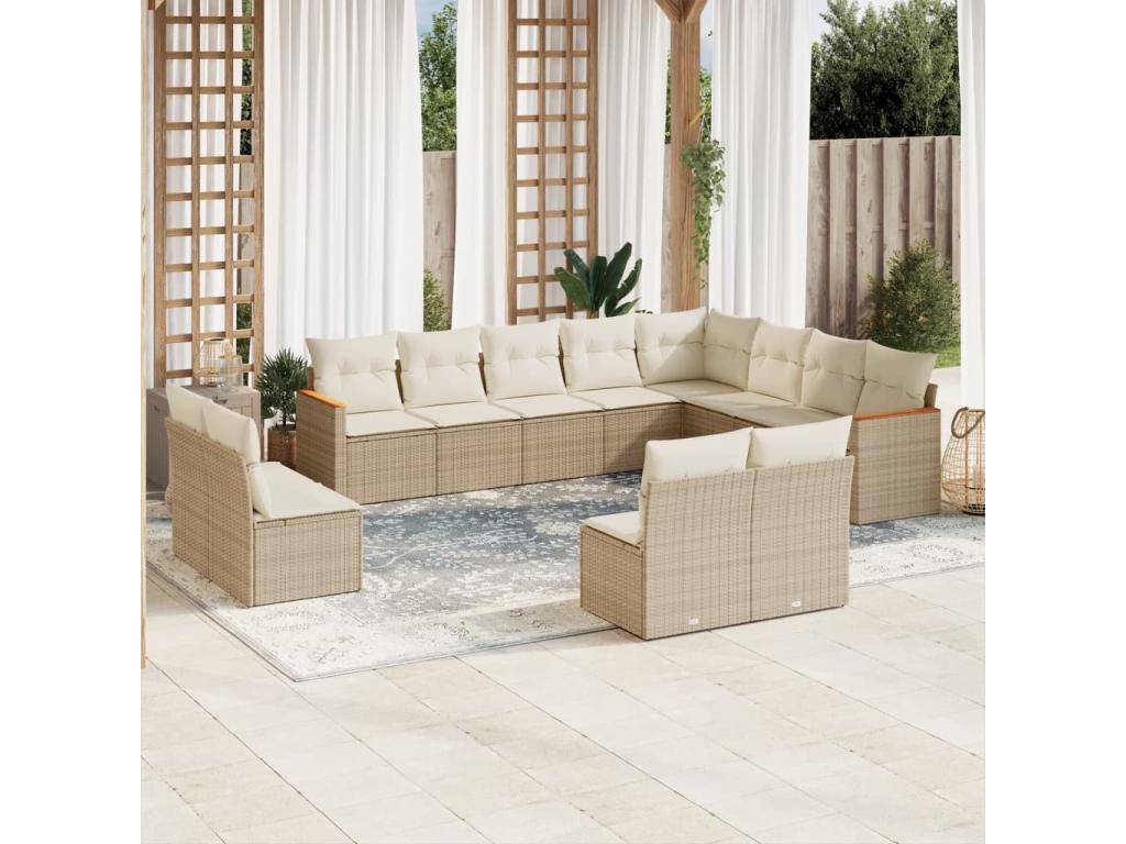 Garden furniture set with cushions, 12 pieces, beige woven resin