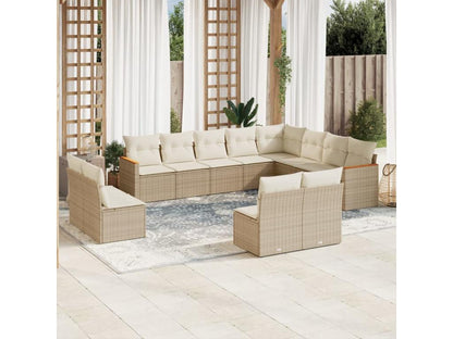 Garden furniture set with cushions, 12 pieces, beige woven resin