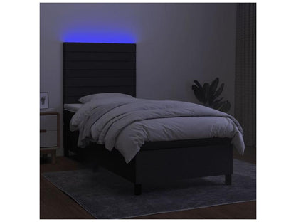 Bed base with mattress and LED, black, 90x200 cm, fabric