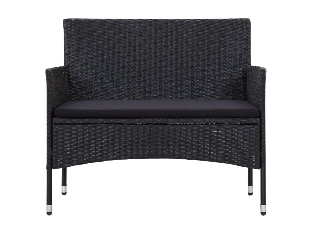 4-piece garden furniture set with cushions, black woven resin