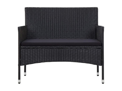 4-piece garden furniture set with cushions, black woven resin