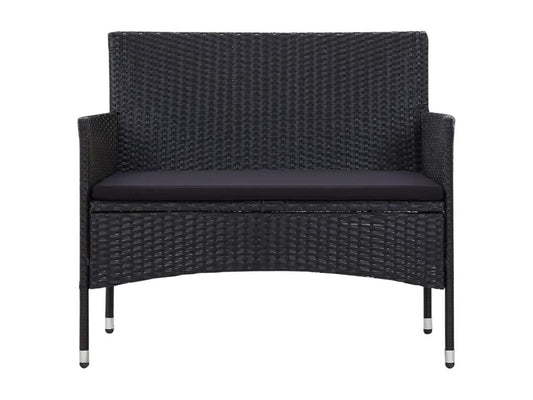 4-piece garden furniture set with cushions, black woven resin