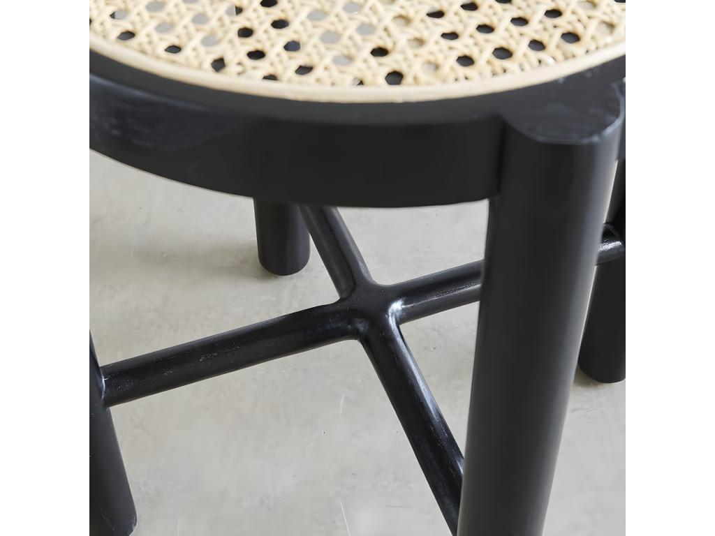 Bedside table in solid mahogany and caning