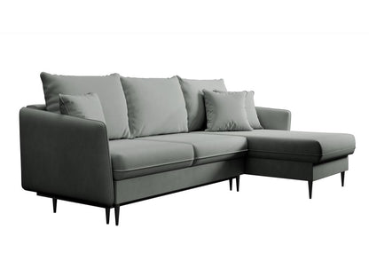 Corner sofa - 223 cm - with sleeping function - water-repellent velvet - grey - black legs -