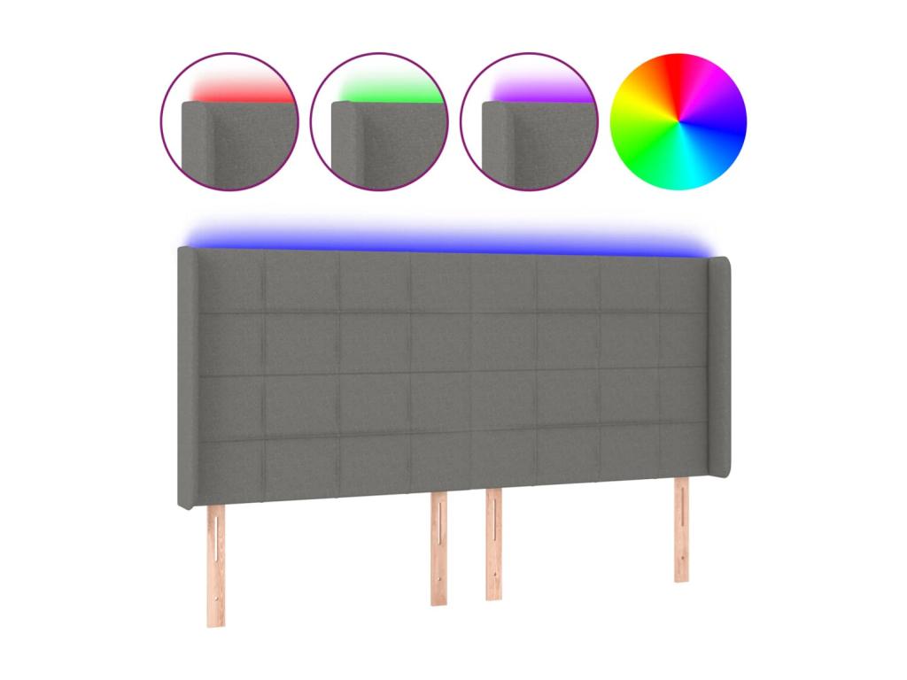 Dark Grey LED Headboard 163x16x118/128 cm Fabric