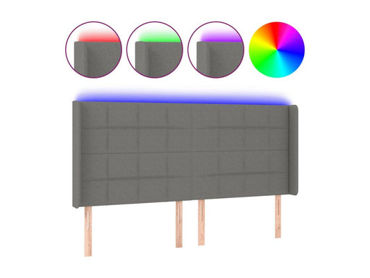 Dark Grey LED Headboard 163x16x118/128 cm Fabric