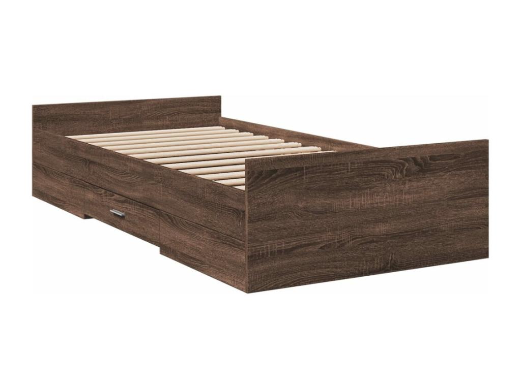 Bed frame with drawers, without mattress, brown oak, 100x200 cm