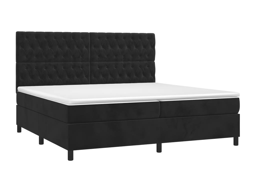 Upholstered bed base and mattress, black, 200x200 cm, velvet