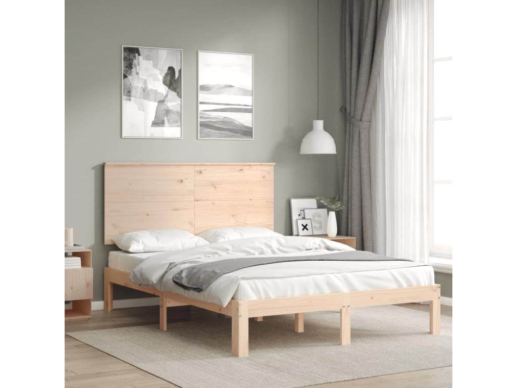 Bed frame without mattress, solid pine wood