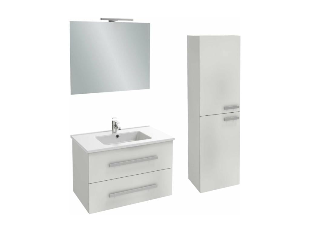 Up 80cm high-gloss white vanity unit with mirrored column and spotlights