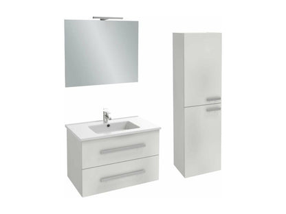 Up 80cm high-gloss white vanity unit with mirrored column and spotlights