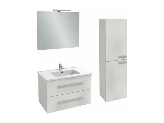 Up 80cm high-gloss white vanity unit with mirrored column and spotlights