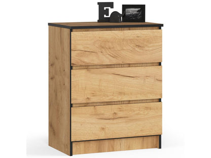 K60 Craft Oak Chest of Drawers, 60 cm, 3 Drawers, Craft Oak Front, 60x40x77 cm