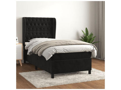 Bed base with mattress, black, 100x200 cm, velvet