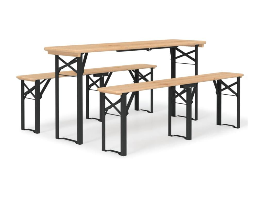 Set of 3 folding beer tables made of solid fir wood