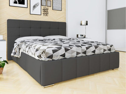 Bed 101 Double Grey 160x200 Faux Leather Slatted Base 178x216x105cm