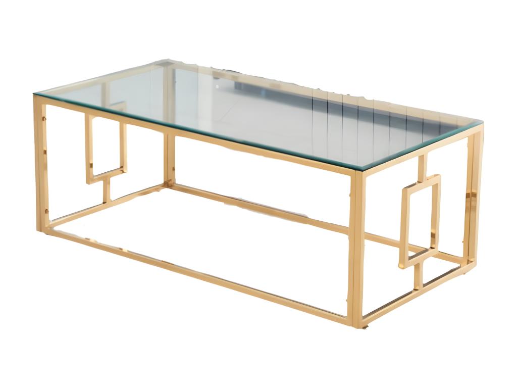 Coffee table with transparent glass top and gold legs, 120 cm -