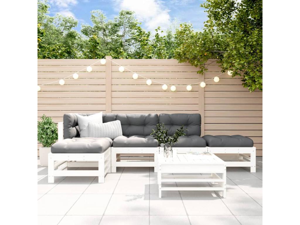 6-piece garden furniture set, white, solid pine wood