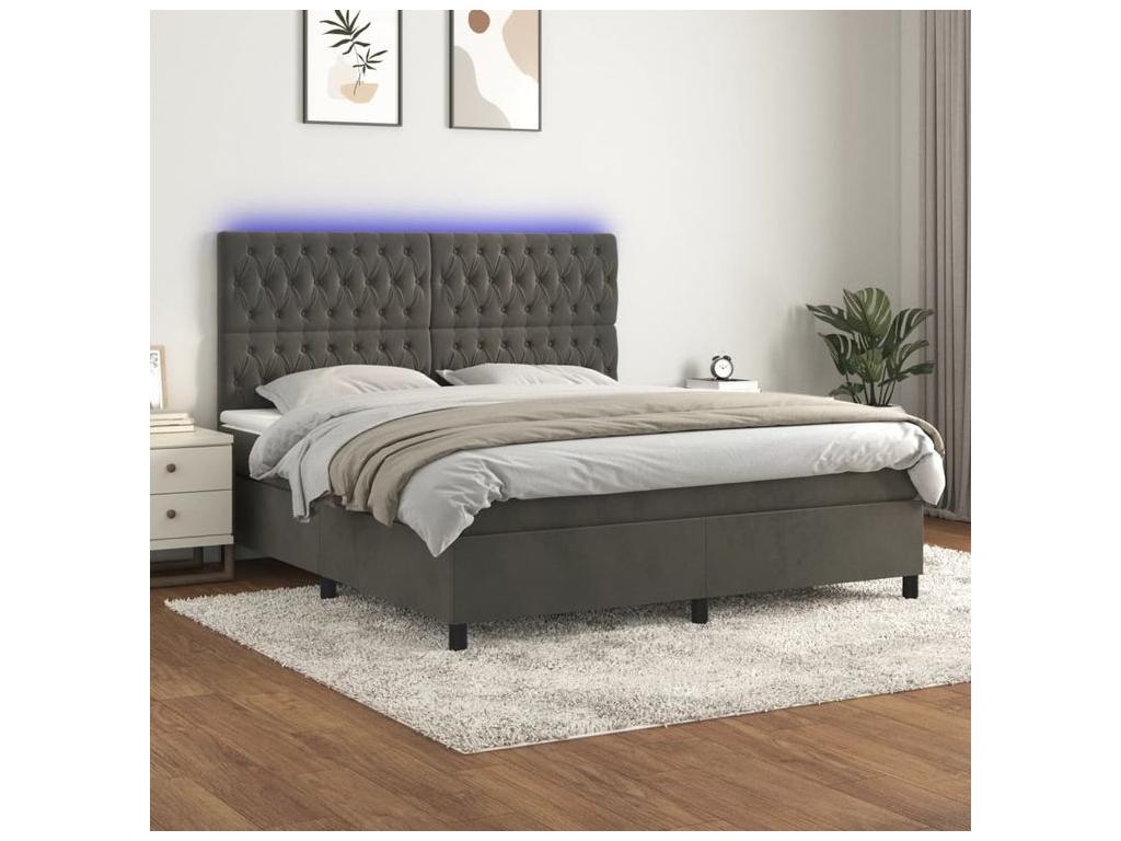 Bed base with mattress and LED, Dark Grey, 180x200