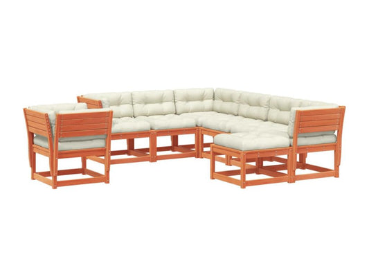 8-piece garden furniture set with brown cushions, solid pine wood