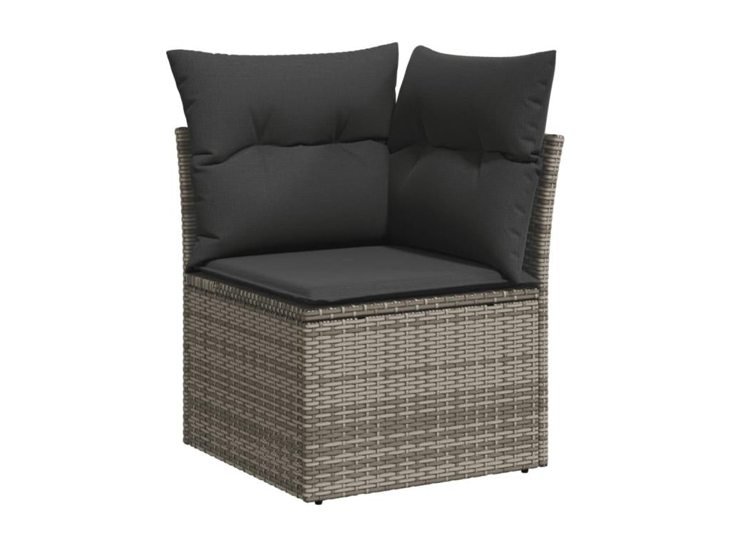 10-piece garden furniture set with cushions, grey woven resin
