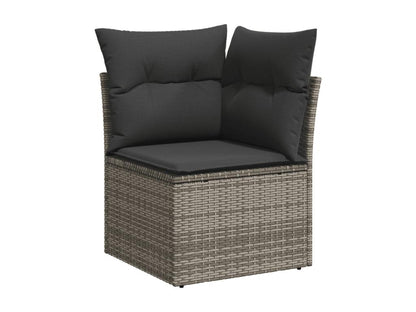 10-piece garden furniture set with cushions, grey woven resin