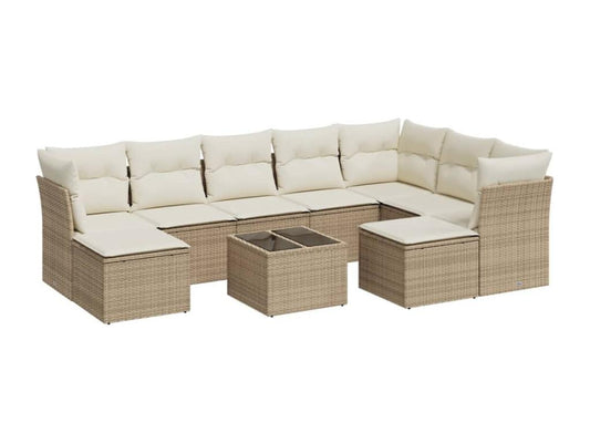 Garden furniture set with cushions, 10 pieces, beige woven resin